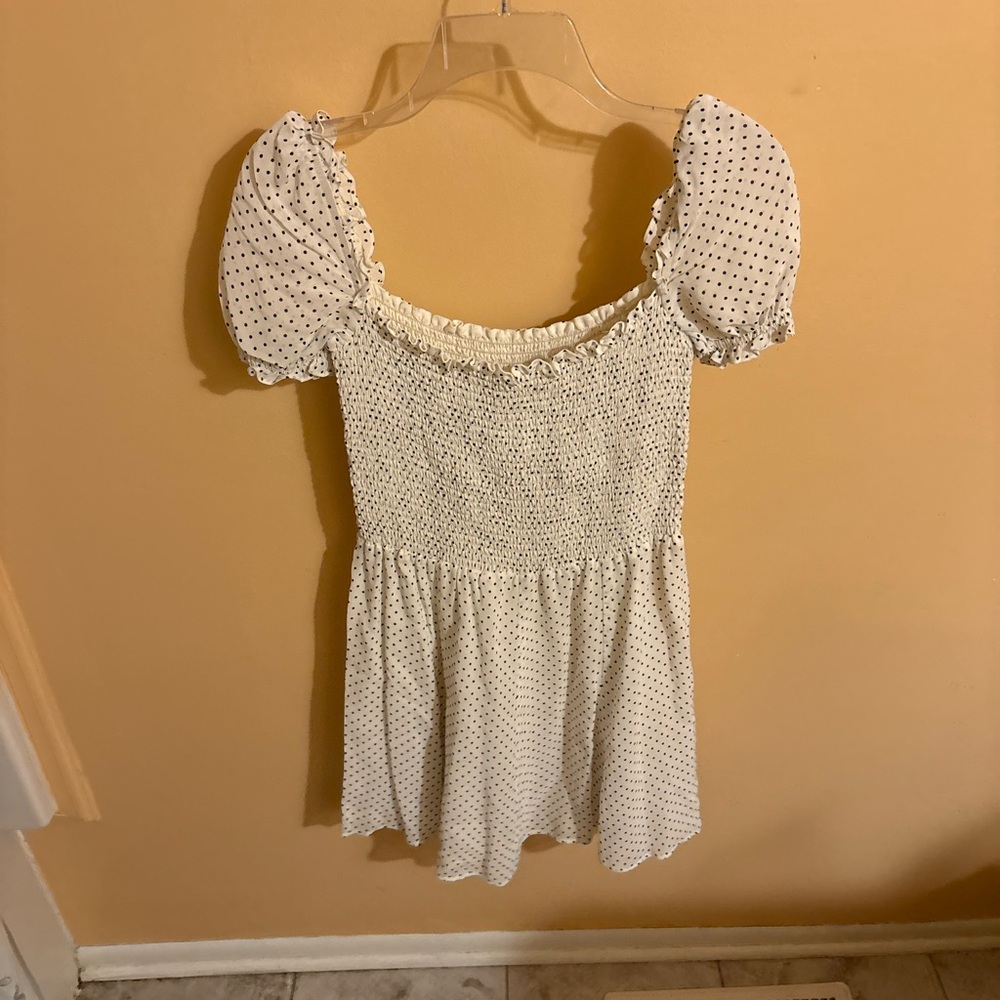 Reformation Bambina White & Black Polka Dot Mini Dress View 5